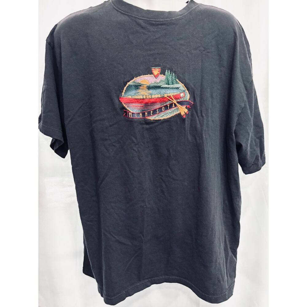 Vtg 90s Cheyenne River Minnesota T-Shirt XL Heavy Cotton Embroidered Canoe